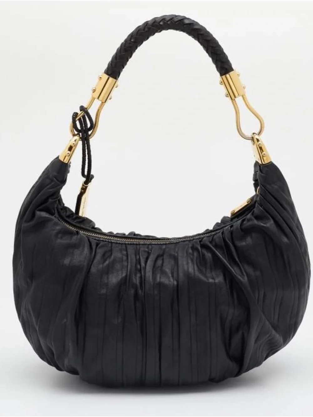 Michael Kors Collection Skorpios Crescent Pleated Black Leather hobo bag